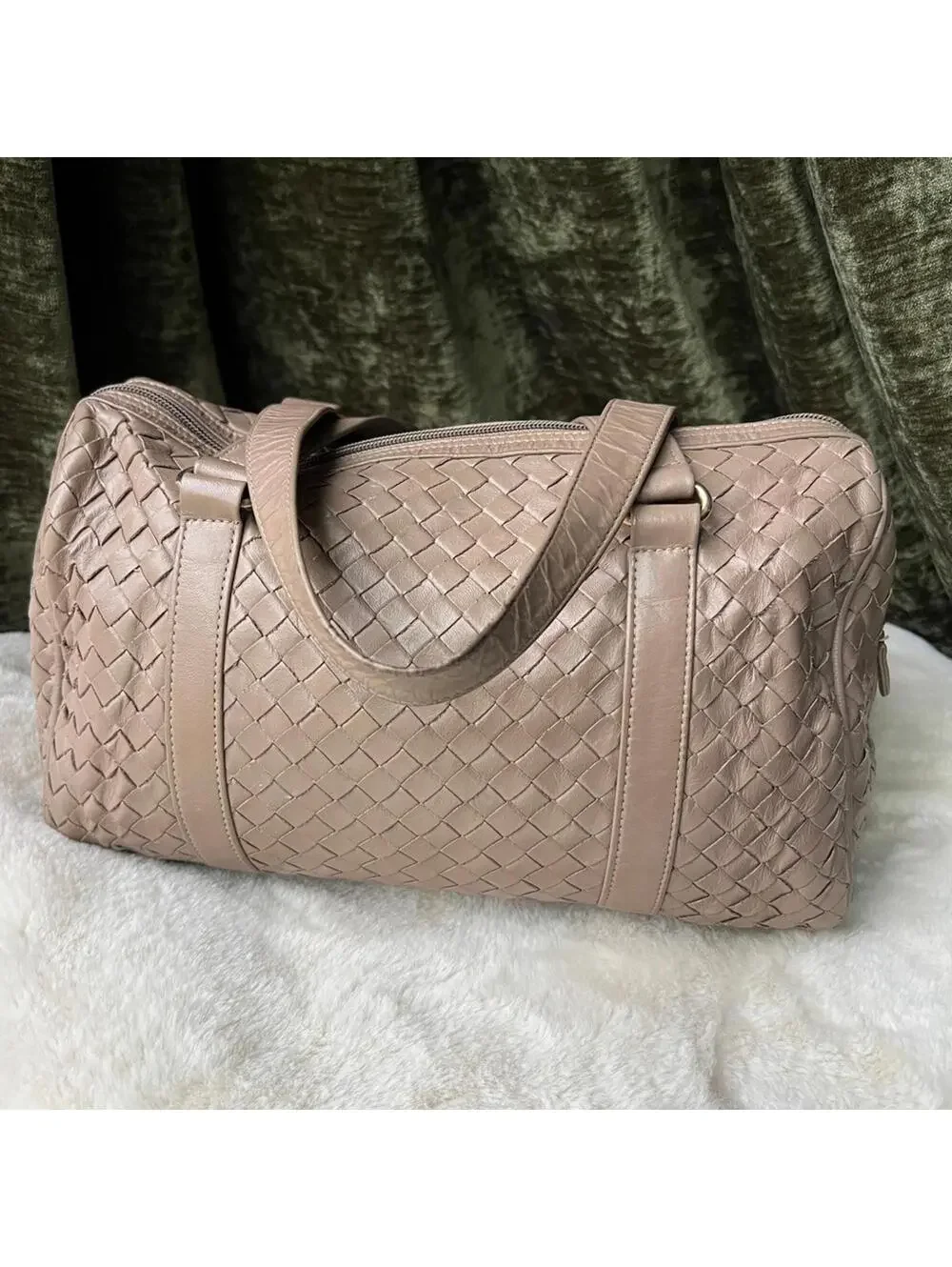 BV Style intrecciato woven leather bowler tan beige  Satchel Handbag Meyers VTG